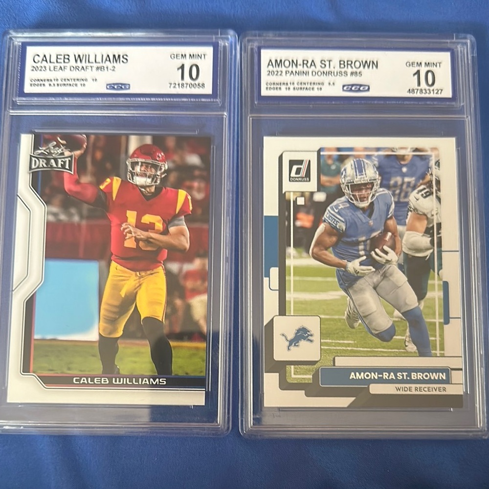 Caleb Williams Leaf Draft and Amon-Ra St. Brown Donruss Cards, 10 Gem Mint